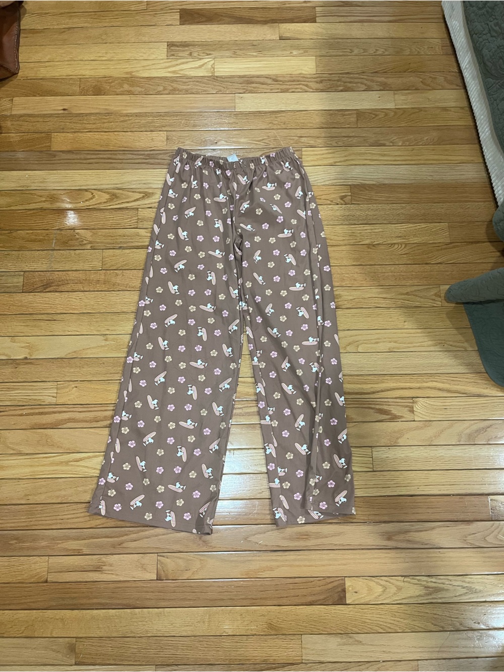 Peanuts Brown Lounge Pants with Pink & Cream Surfing Snoopy Print